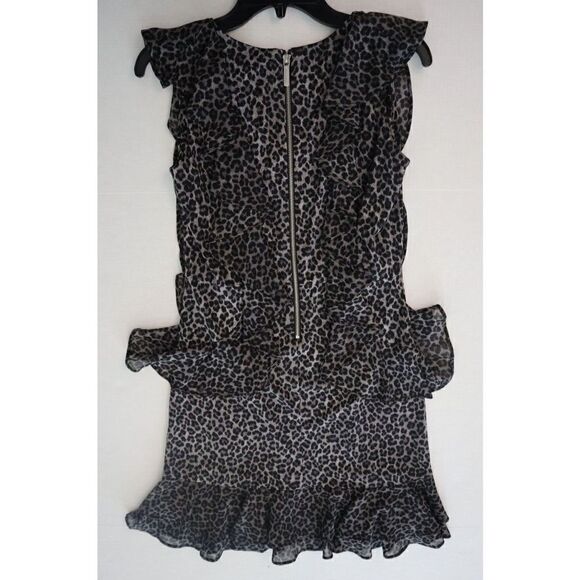 Michael Kors Women's Sz Small Malachite Gray Cheetah Print Ruffled Dress $125 - Picture 7 of 8